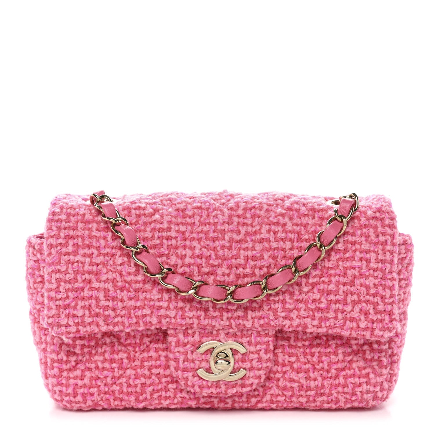 Chanel Wool Tweed Quilted Mini Rectangular Flap Dark Pink Fuchsia