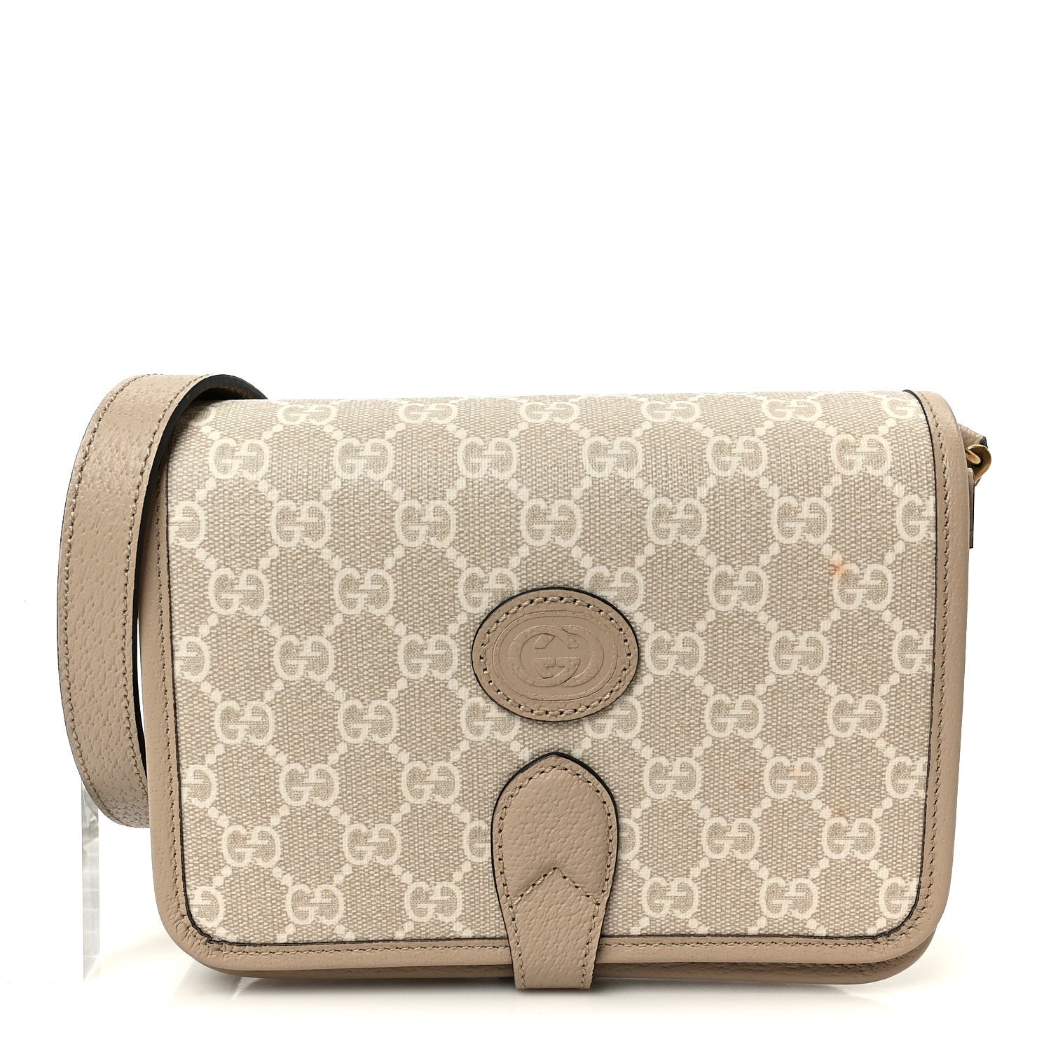 Gucci GG Supreme Monogram Textured Dollar Calfskin Mini Retro Interlocking G Flap Shoulder Bag Beige Mystic White Oatmeal