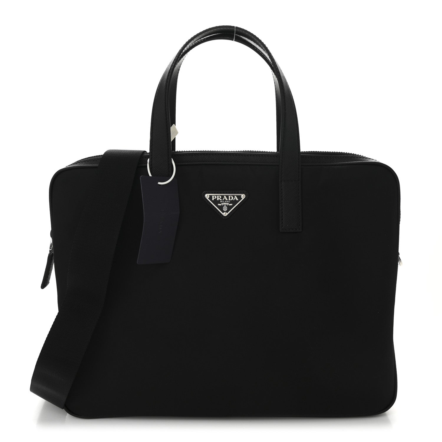 Prada Re-Nylon Saffiano Metal Triangle Logo Briefcase Black
