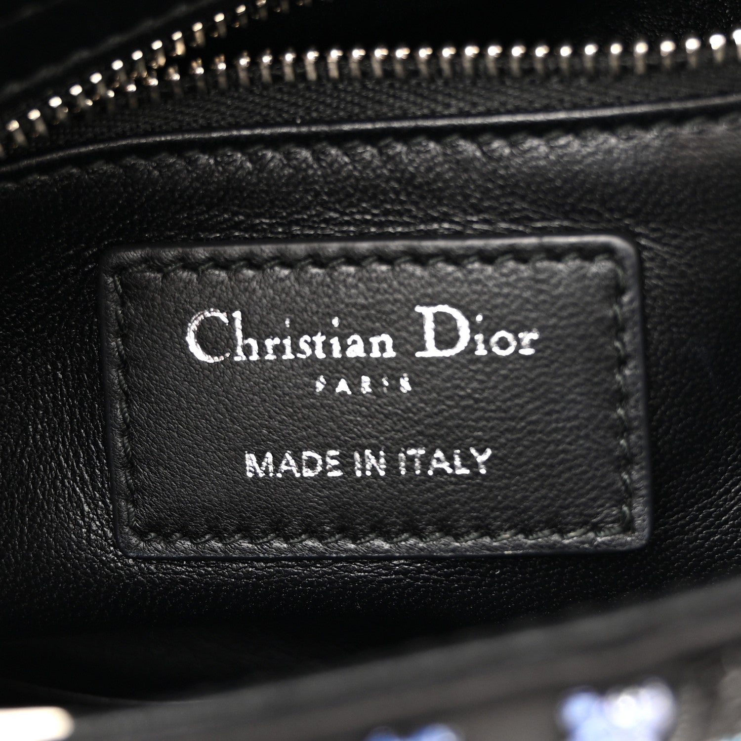 Christian Dior Satin Lambskin Embroidered Beaded Mini Lady Dior Black Multicolor