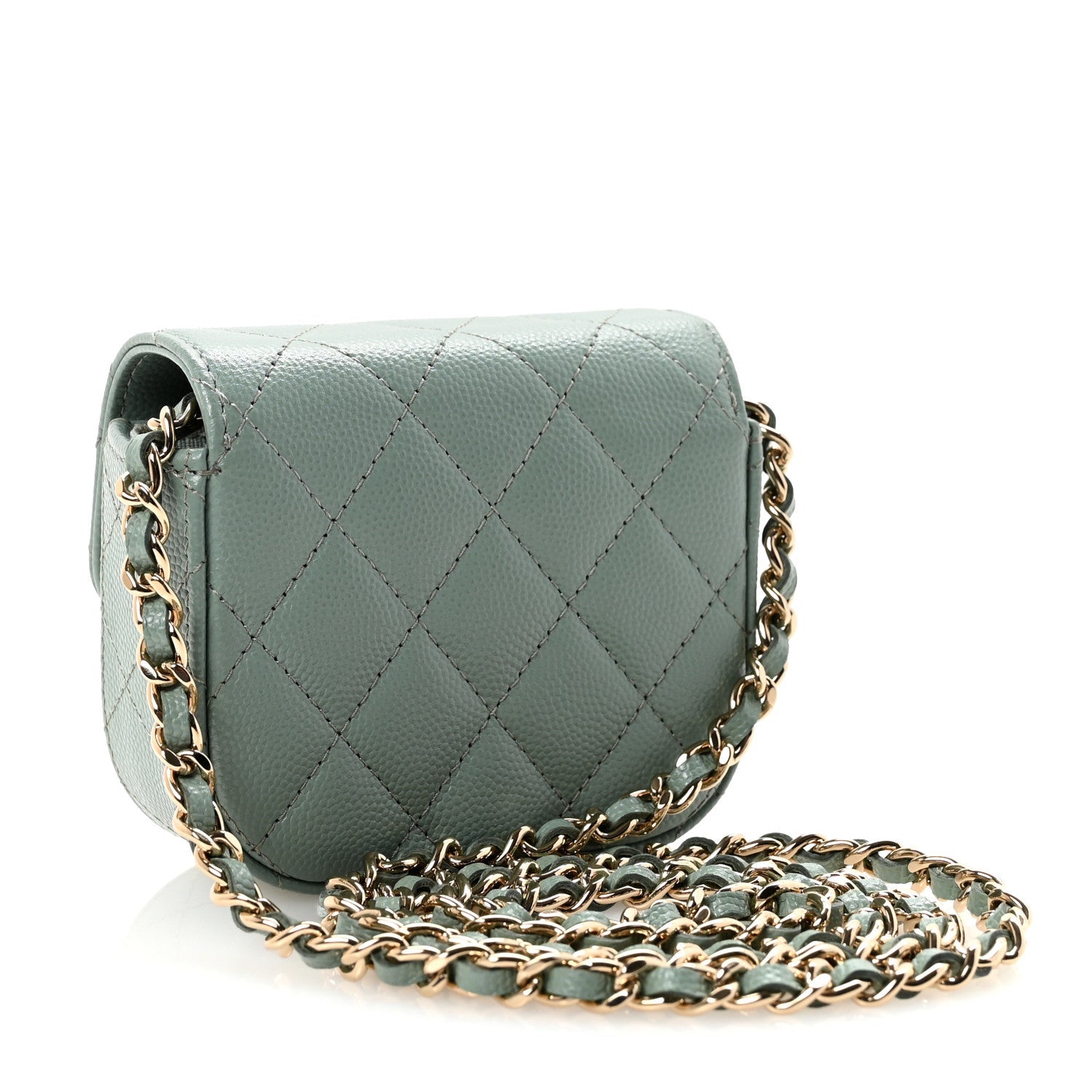 Chanel Caviar Quilted Mini Clutch With Chain Light Green