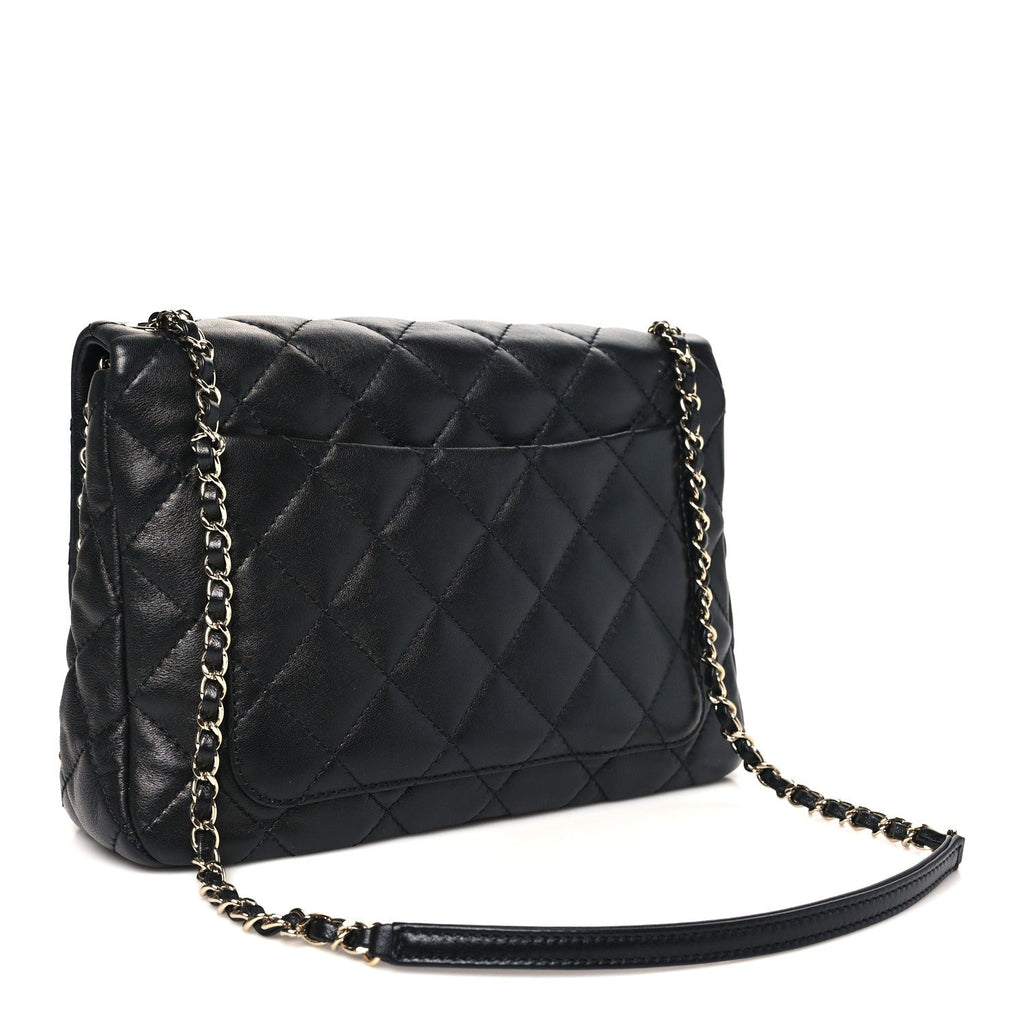 Chanel Lambskin Quilted Enamel CC Chain Frame Flap Black