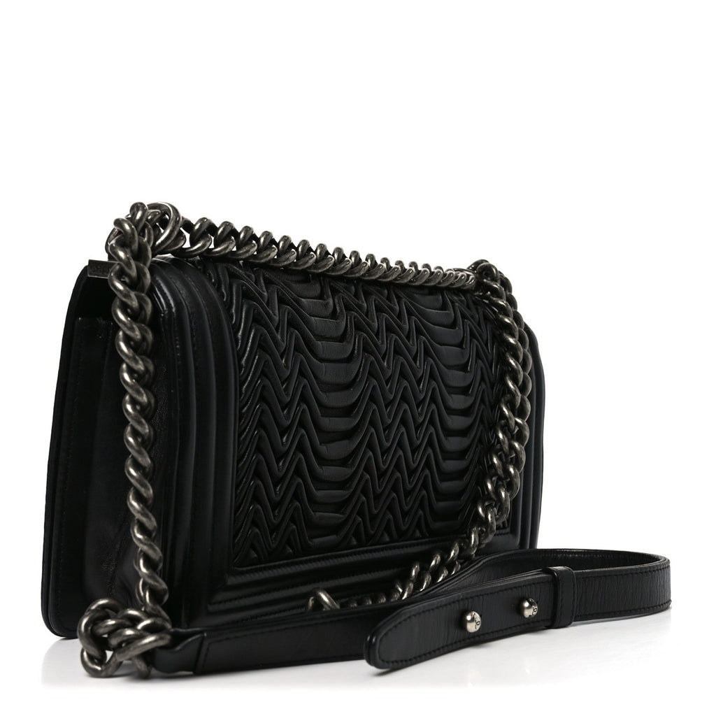 Chanel Calfskin Pleated Medium Boy Flap Black