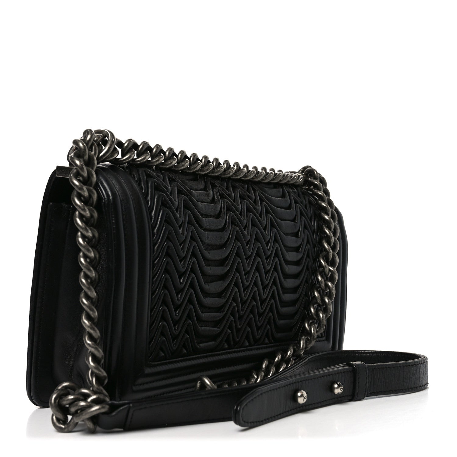 Chanel Calfskin Pleated Medium Boy Flap Black