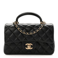 Chanel Lambskin Quilted Mini Top Handle Rectangular Flap Black