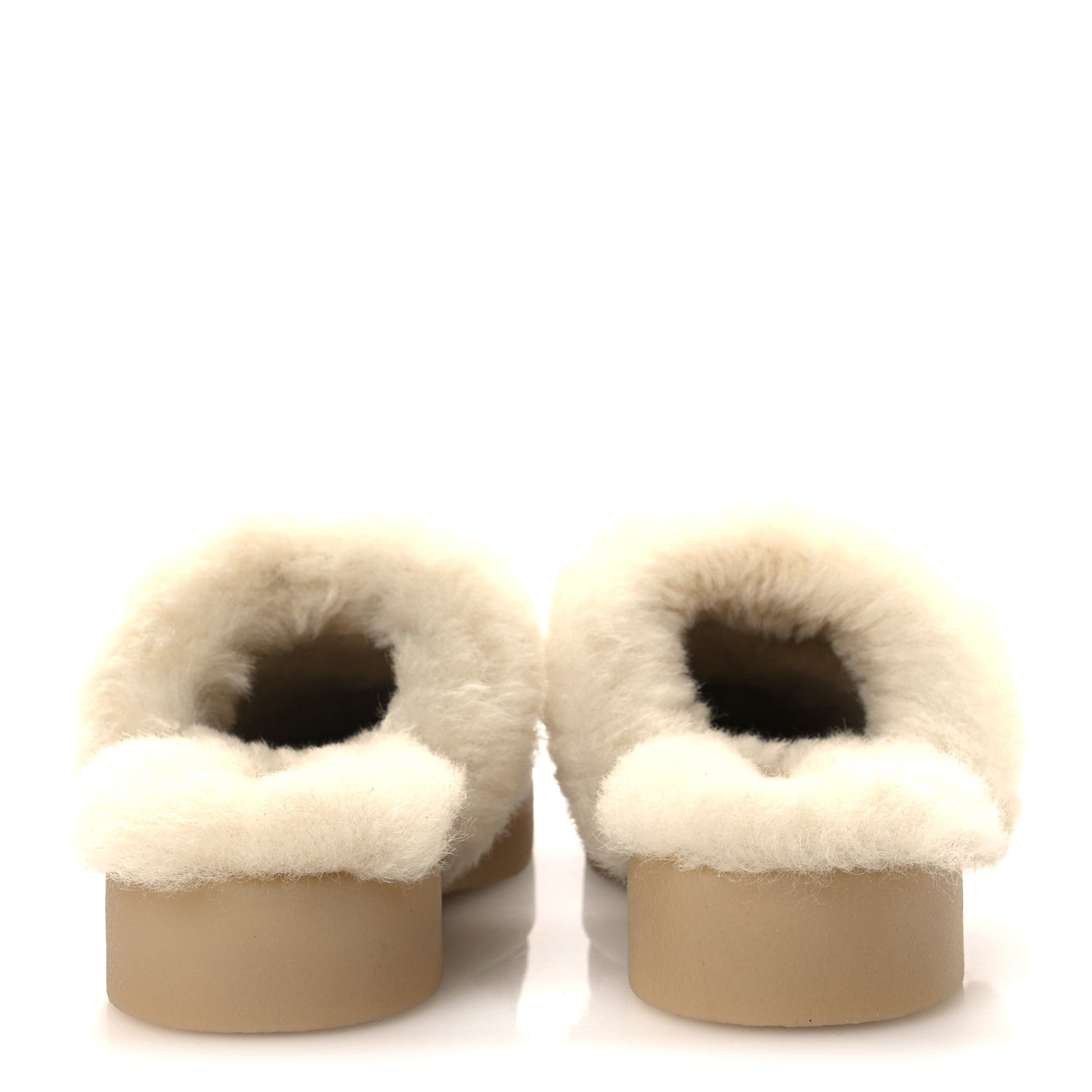 Chanel Suede Shearling CC Cap Toe Mules 39 Beige Black