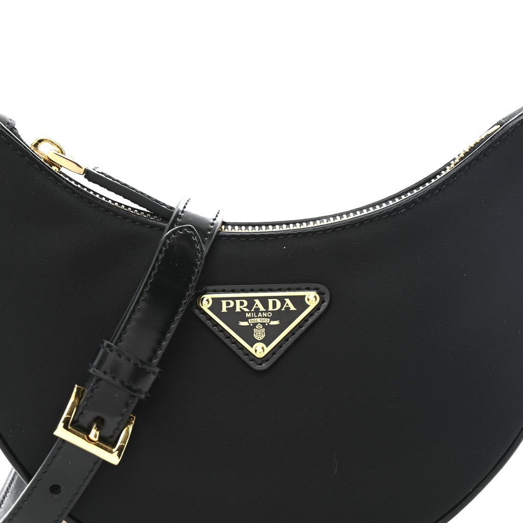 Prada Re-Nylon Spazzolato Mini Arque Shoulder Bag Black
