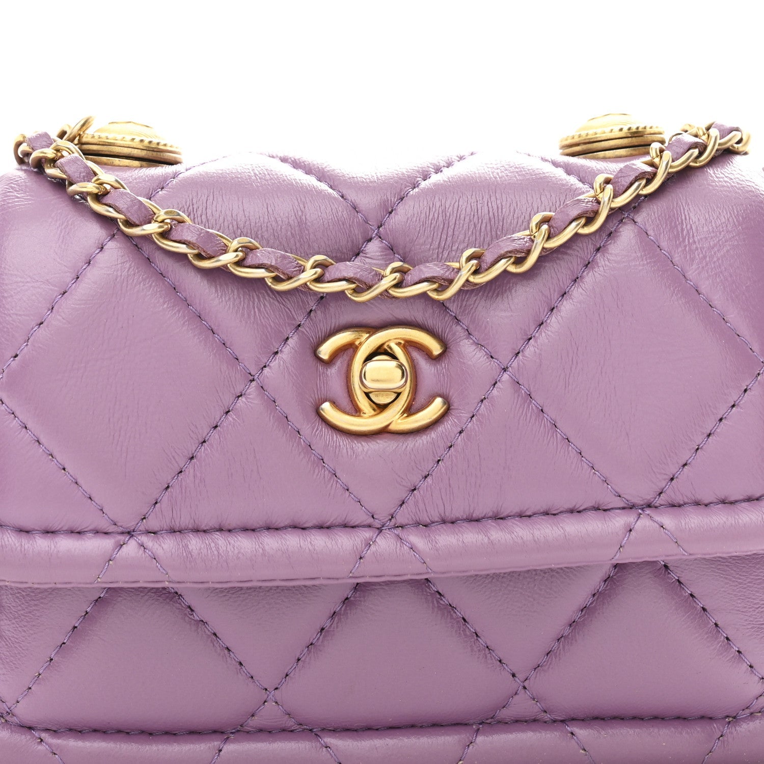 Chanel Shiny Lambskin Quilted Extra Mini Flap Purple