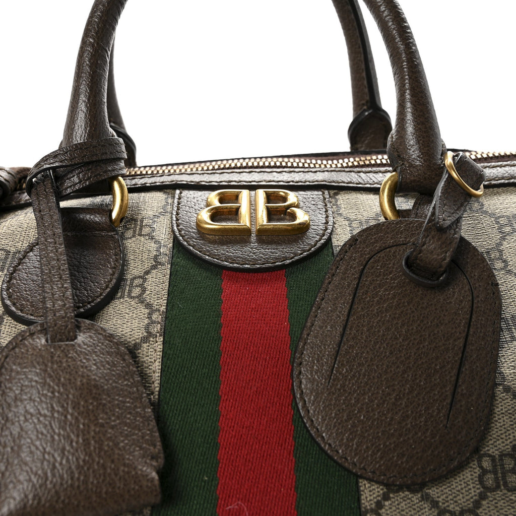 Gucci X BALENCIAGA BB Supreme Monogram Web Medium Ophidia Carry-On Duffle Bag Beige New Acero