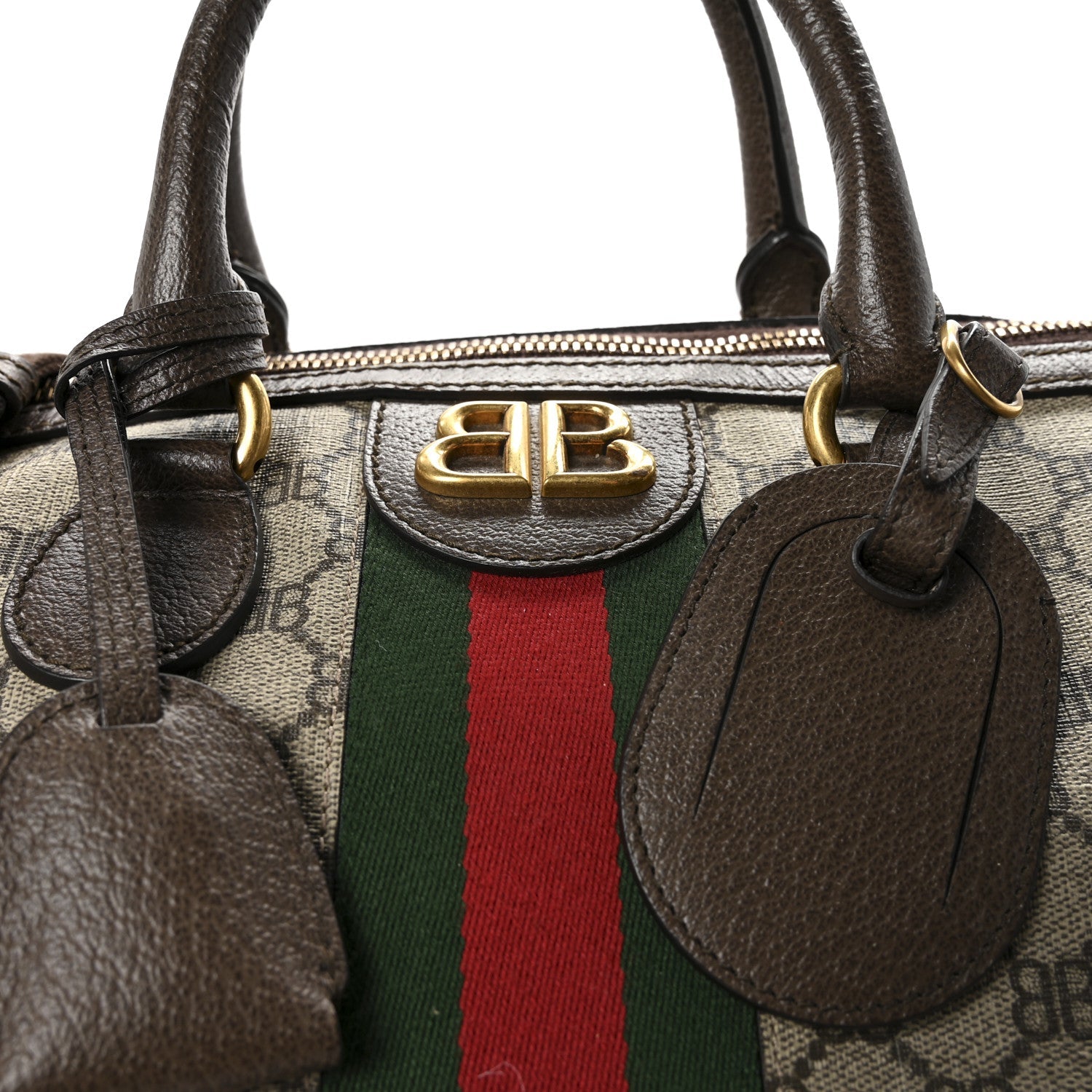 Gucci X BALENCIAGA BB Supreme Monogram Web Medium Ophidia Carry-On Duffle Bag Beige New Acero
