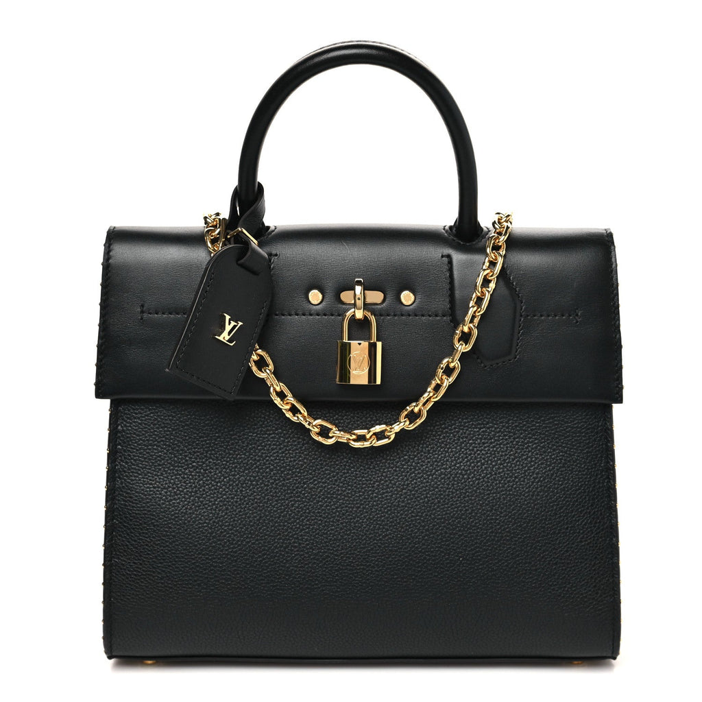 Louis Vuitton Calfskin Taurillon Studded City Steamer One Handle Bag Black