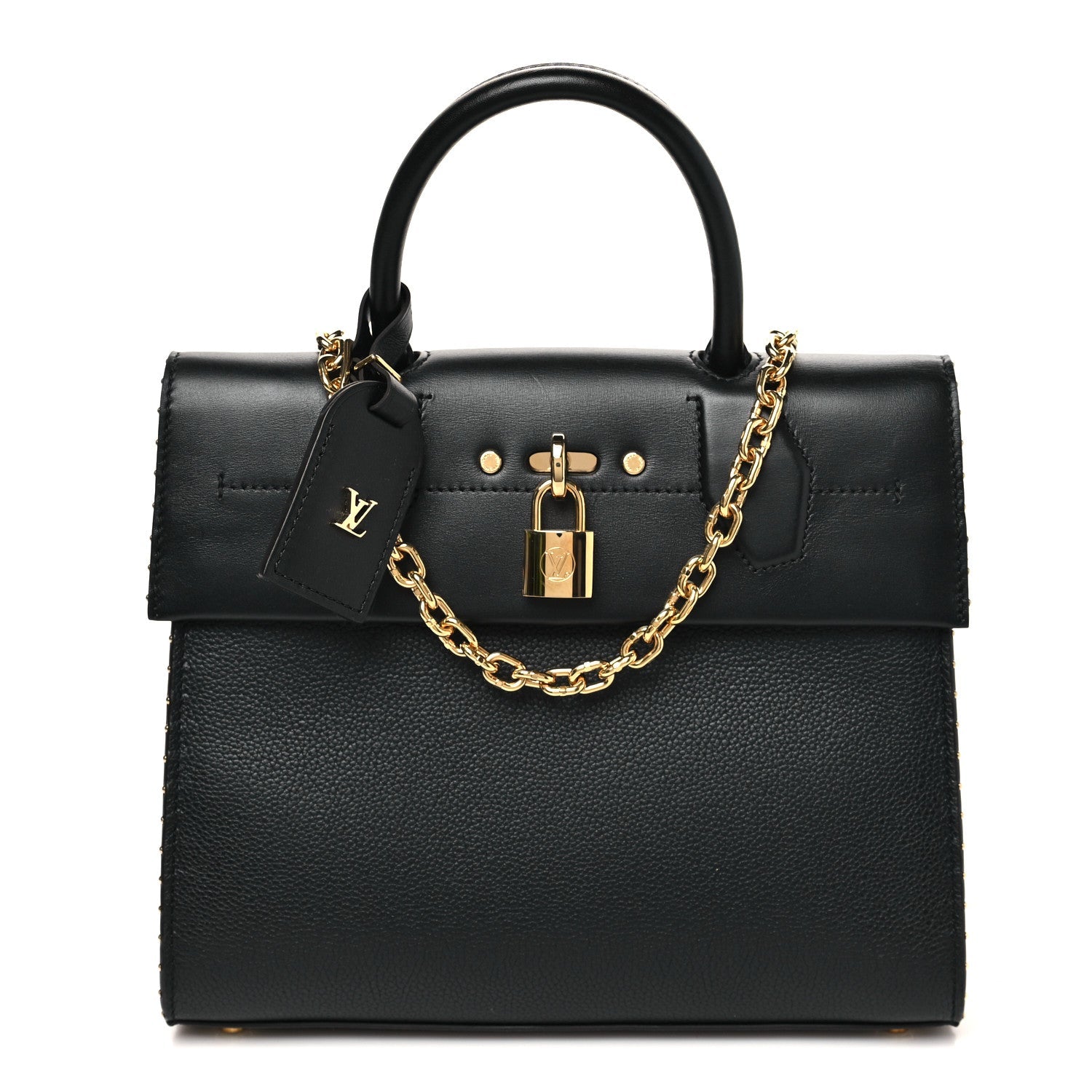 Louis Vuitton Calfskin Taurillon Studded City Steamer One Handle Bag Black