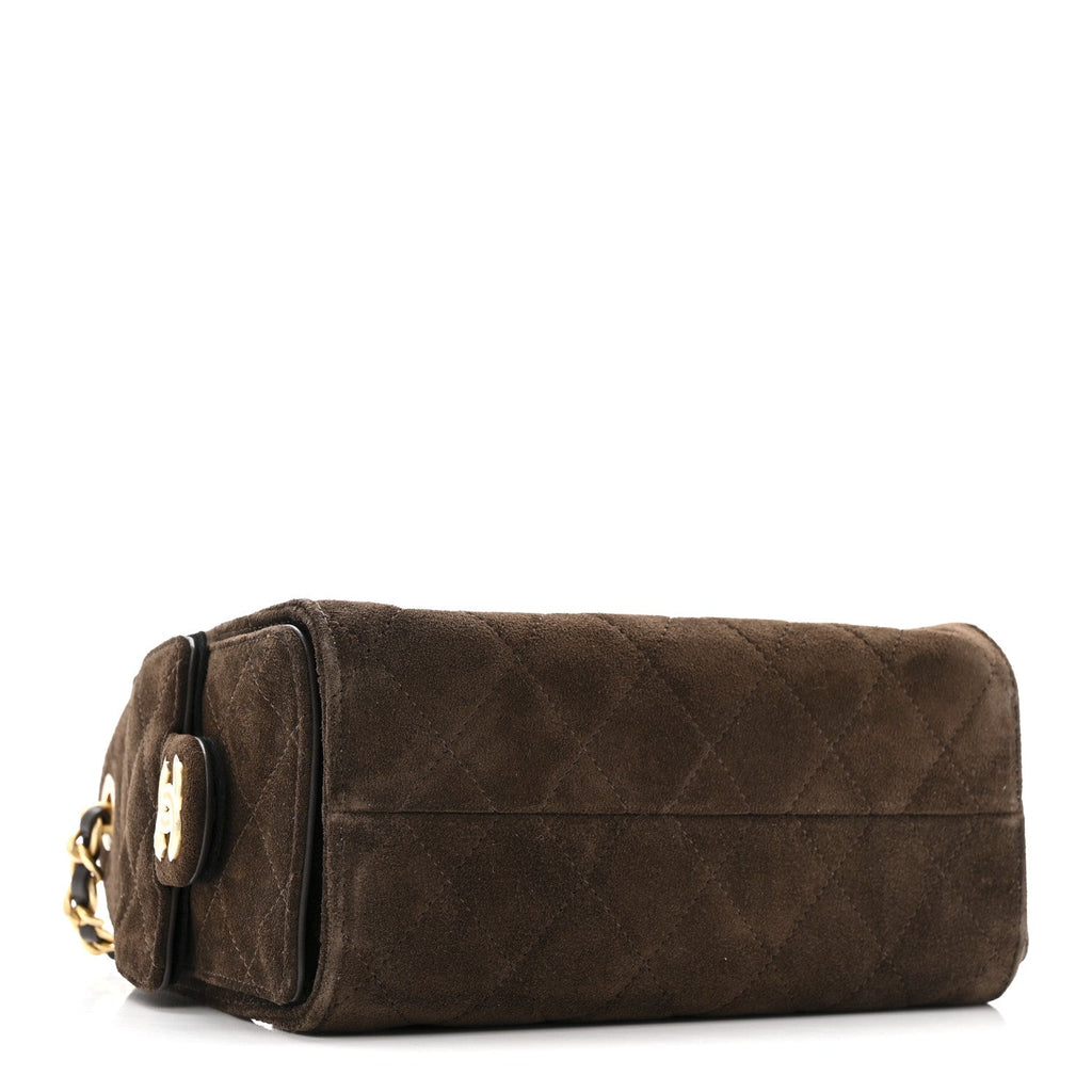 Chanel Suede Quilted Mini Chanel 25 Handbag Dark Brown