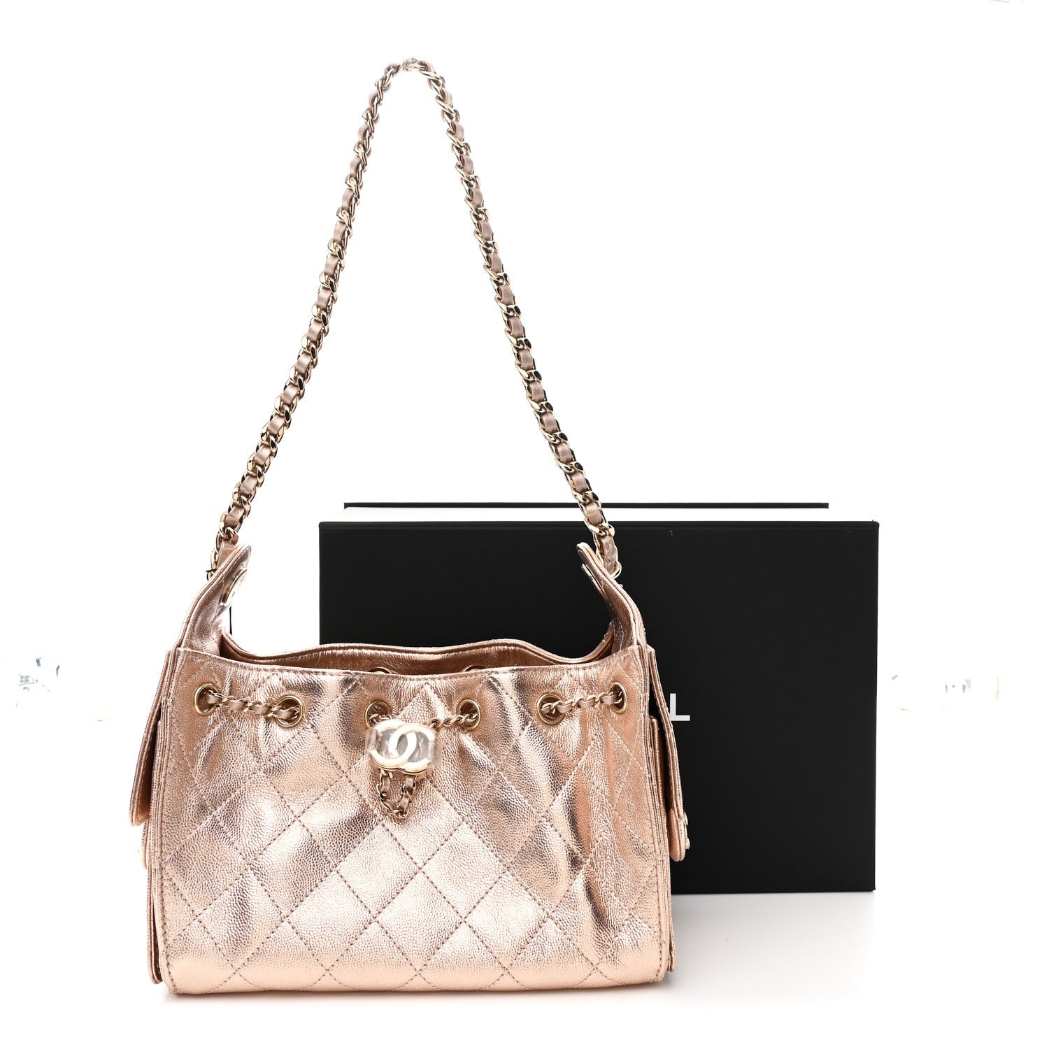 Chanel Metallic Caviar Quilted Mini Chanel 25 Handbag Copper