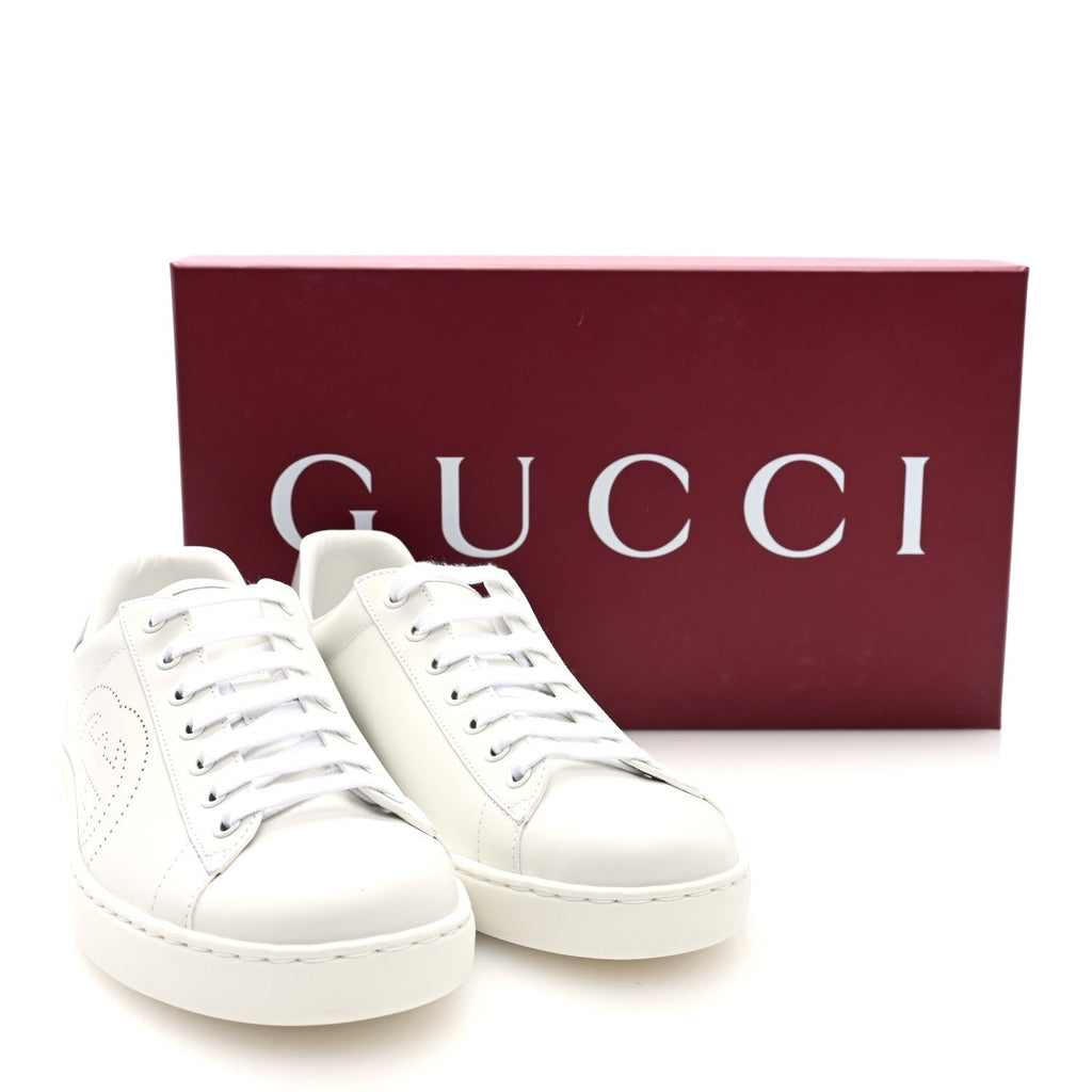 Gucci Calfskin Interlocking G Perforated Mens Ace Sneakers 8 White Grey Sky