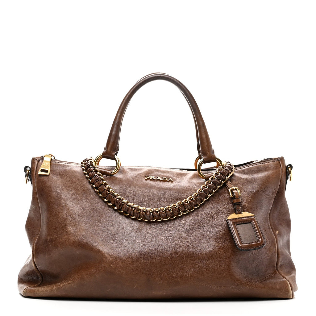 Prada Soft Calf Shopping Tote Brown