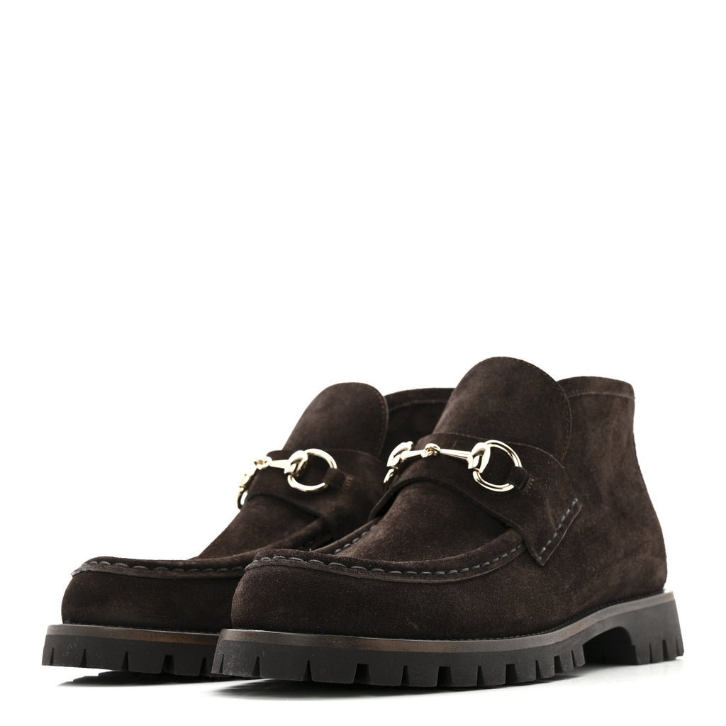 Gucci Suede Horsebit Ankle Boots 38 Dark Brown