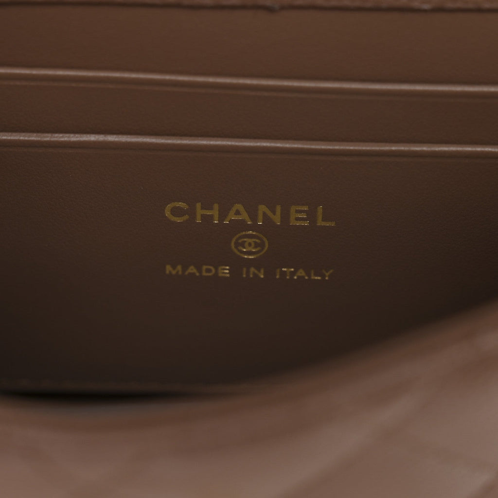 Chanel Caviar Lizard Embossed Quilted Coco Handle Clutch With Chain Brown