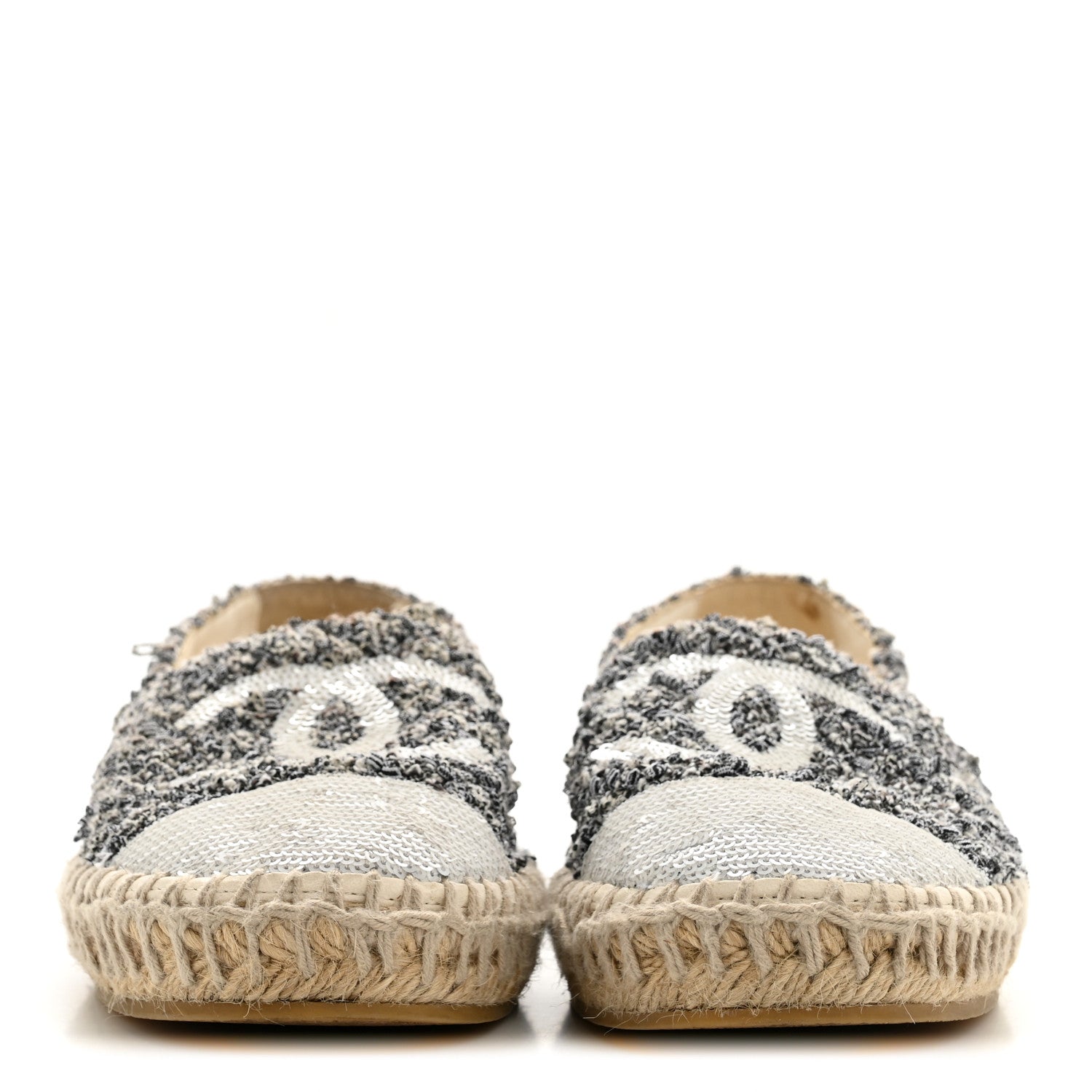 Chanel Tweed Sequin CC Espadrilles 37 Black White
