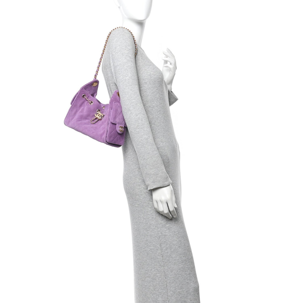 Chanel Suede Quilted Mini Chanel 25 Handbag Purple