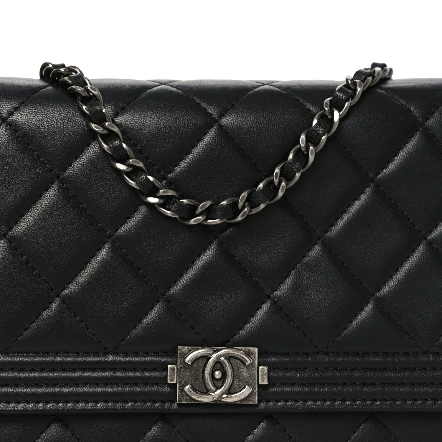 Chanel Lambskin Quilted Boy Wallet On Chain WOC Black