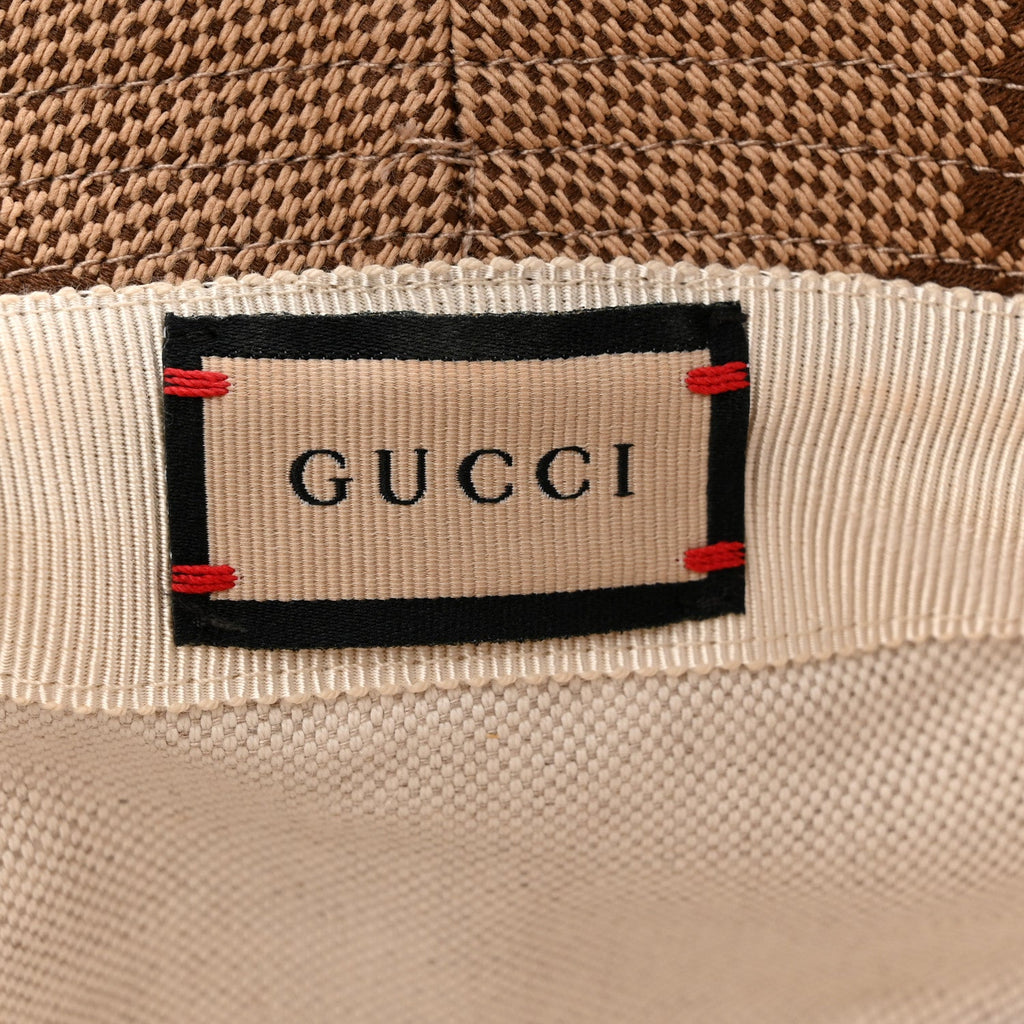 Gucci Monogram Jumbo GG Bucket Hat S Camel Ebony New Acero