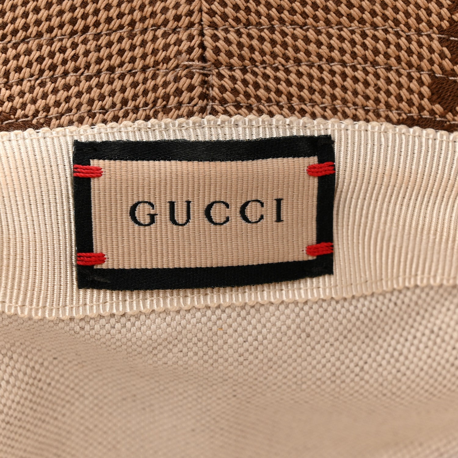Gucci Monogram Jumbo GG Bucket Hat S Camel Ebony New Acero