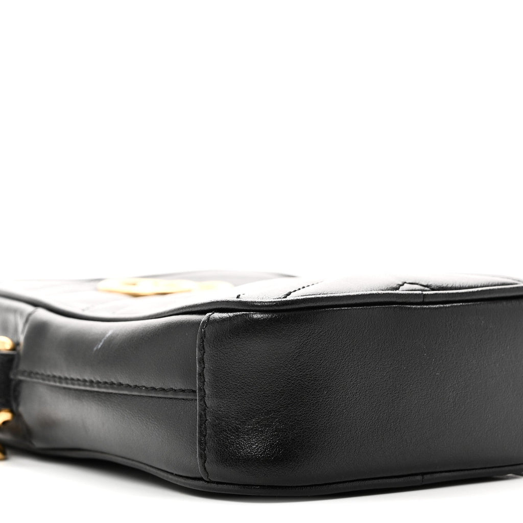Gucci Calfskin Matelasse Mini GG Marmont Crossbody Bag Black