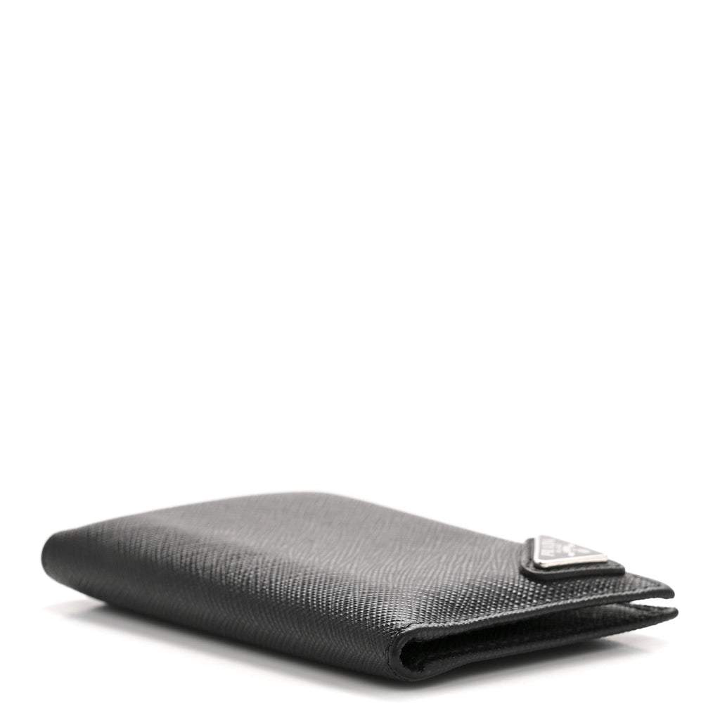 Prada Saffiano Triangle Card Holder Black