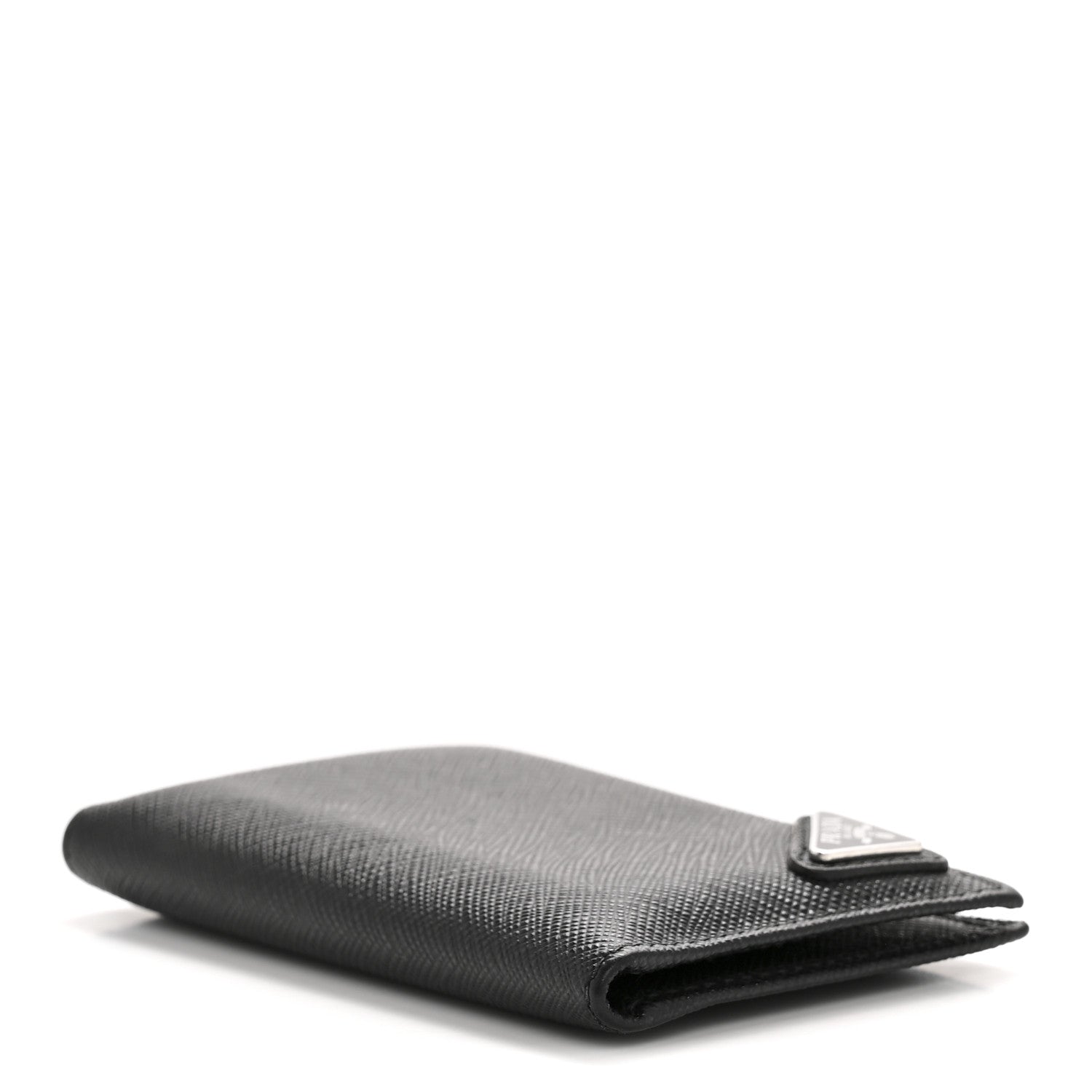 Prada Saffiano Triangle Card Holder Black