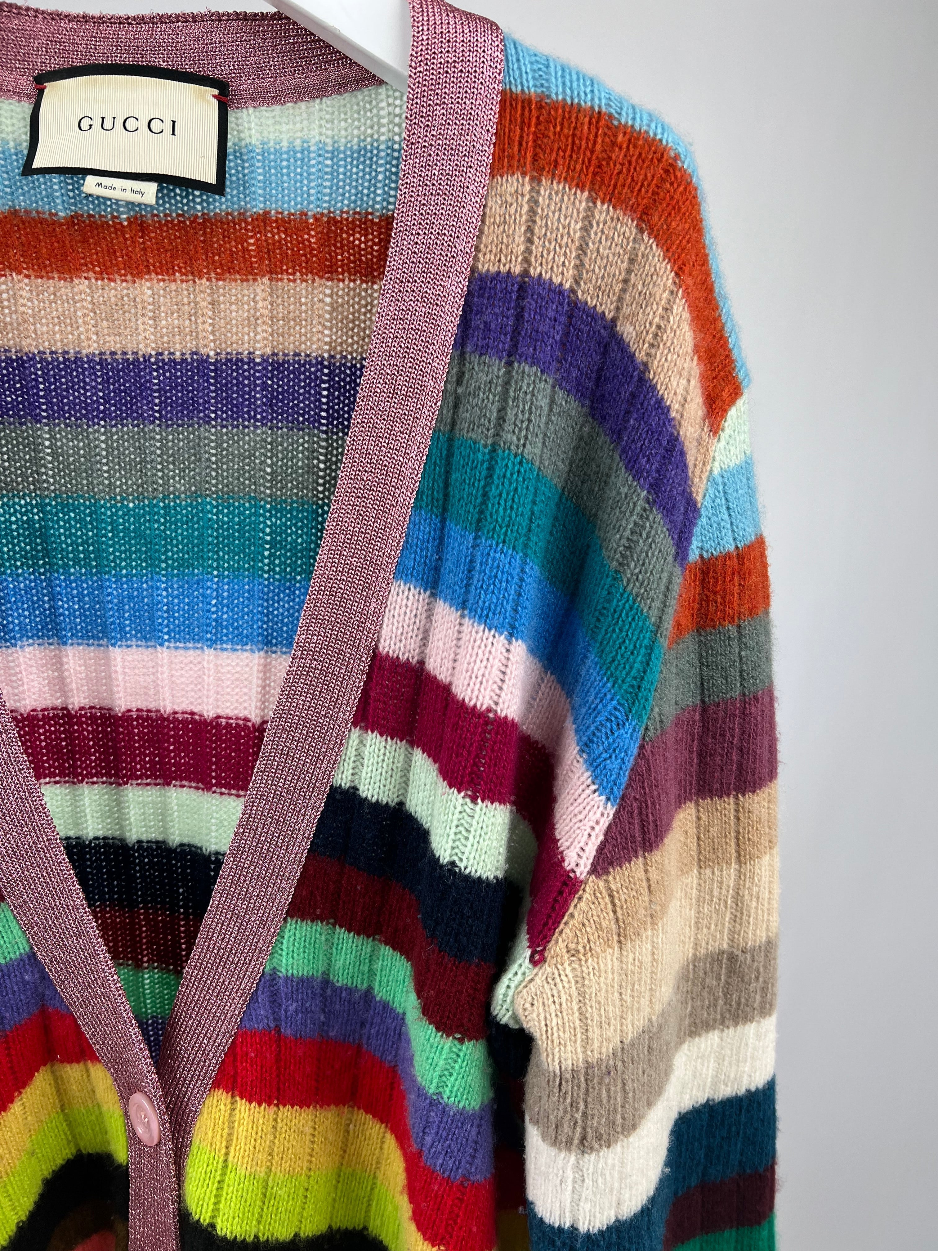 Gucci Multicoloured Cashmere Cardigan with Metallic Cuff & Collar Detail Size XL (UK 10-14)