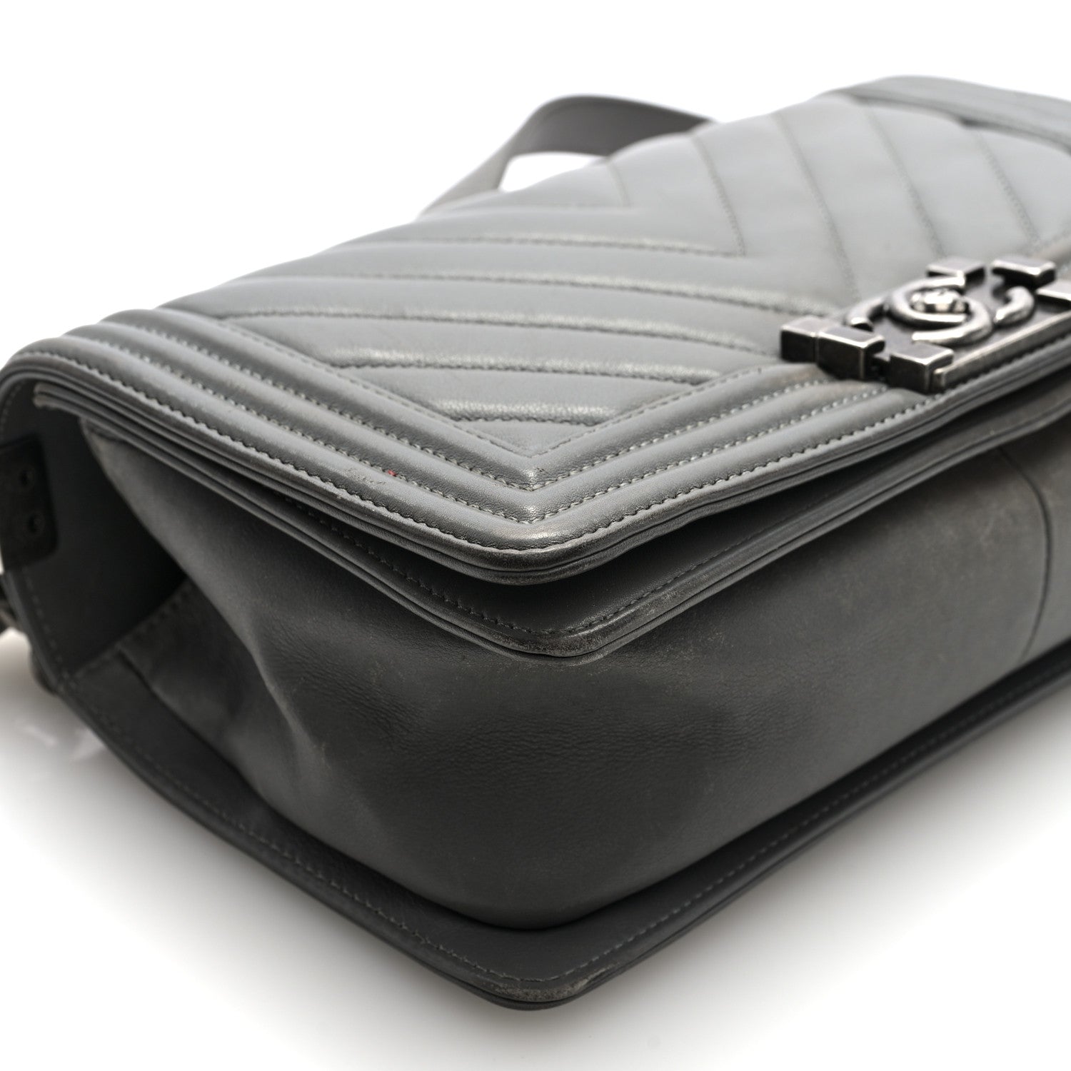 Chanel Lambskin Chevron Quilted Medium Boy Flap Grey
