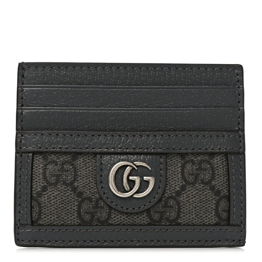 Gucci GG Supreme Monogram Textured Dollar Calfskin Ophidia Card Holder Grey Black Graphite Grey