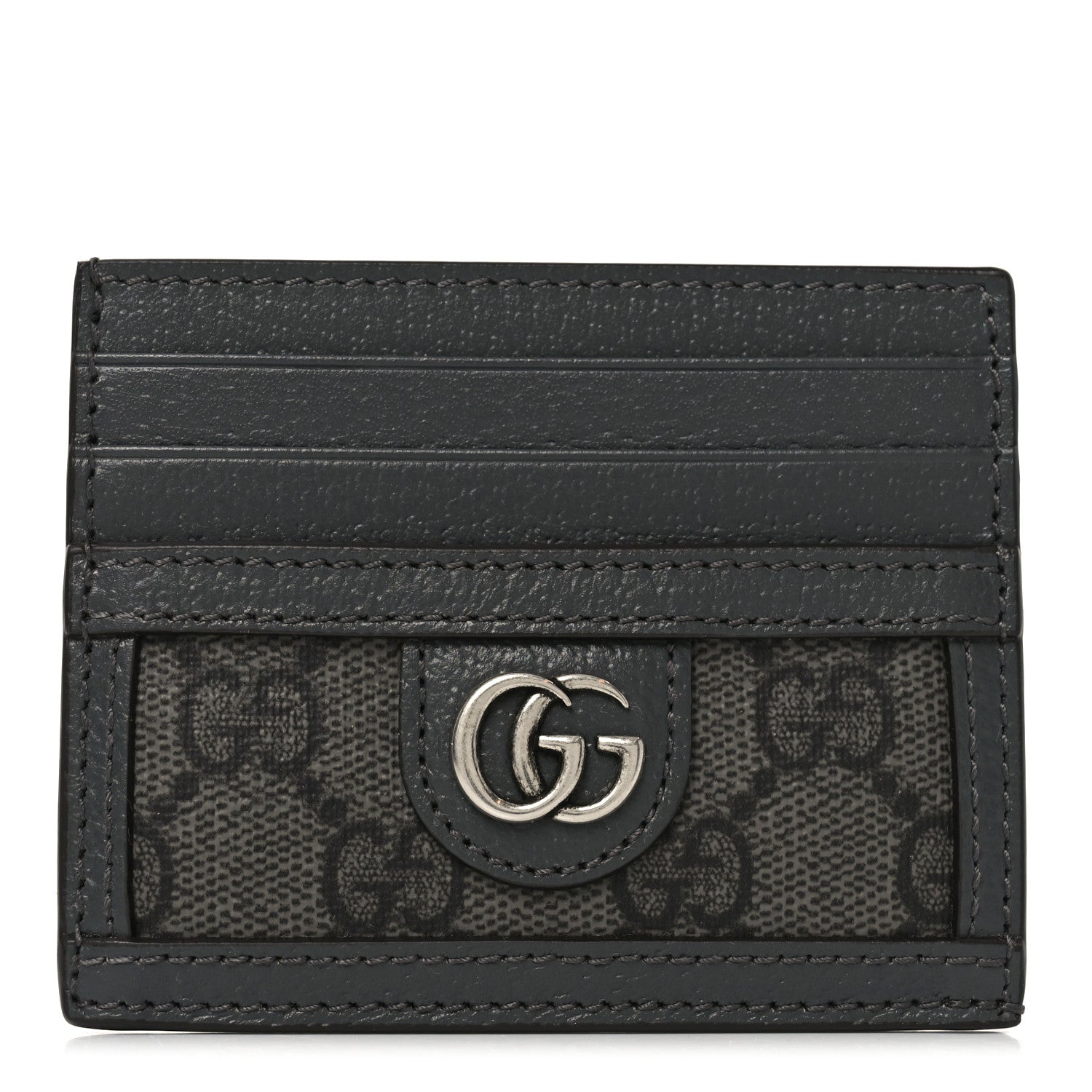 Gucci GG Supreme Monogram Textured Dollar Calfskin Ophidia Card Holder Grey Black Graphite Grey