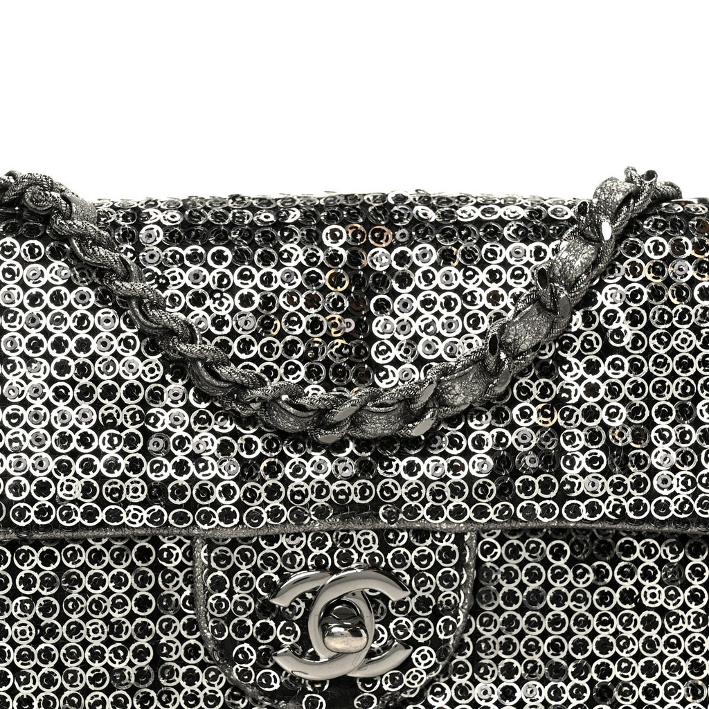 Chanel Sequin East West Flap Dark Silver