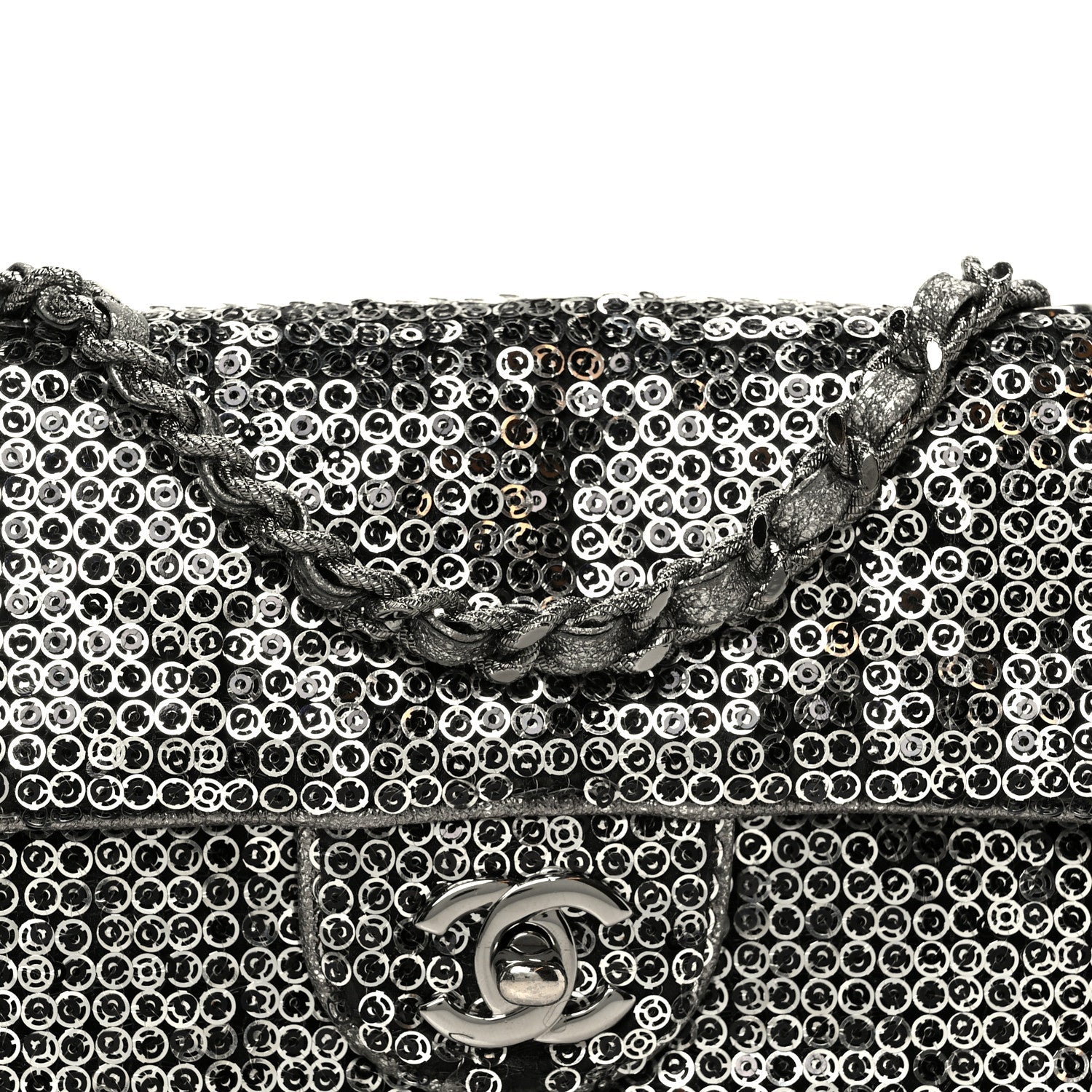 Chanel Sequin East West Flap Dark Silver