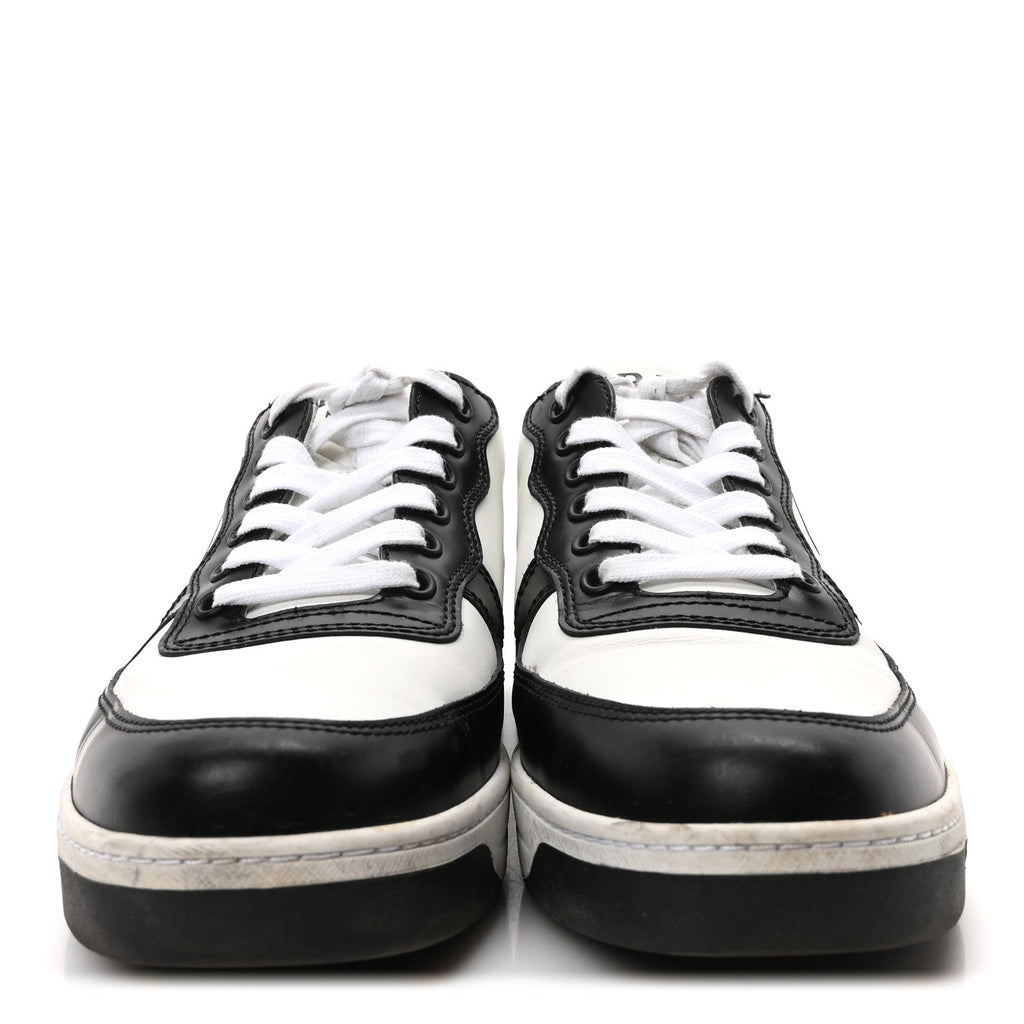 Prada Spazzolato Rois Vitello Soft Triangle Logo Womens Low Top Sneakers 39 White Black