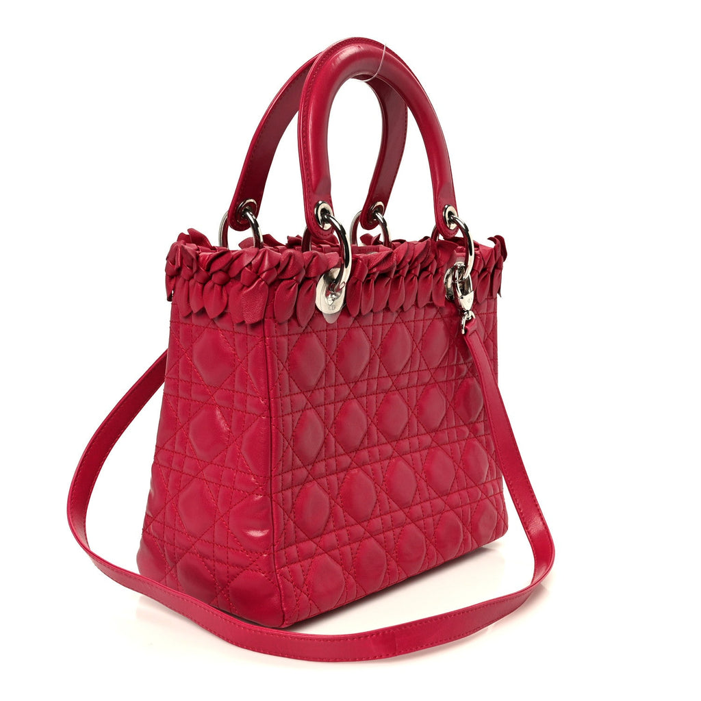 Christian Dior Lambskin Cannage Bow Medium Lady Dior Fuchsia