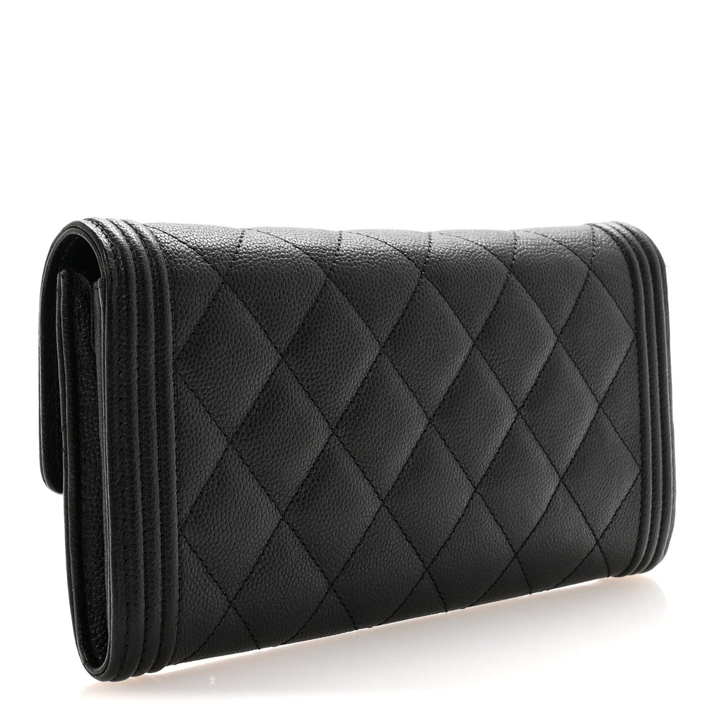 Caviar Quilted Long Boy Flap Wallet Black