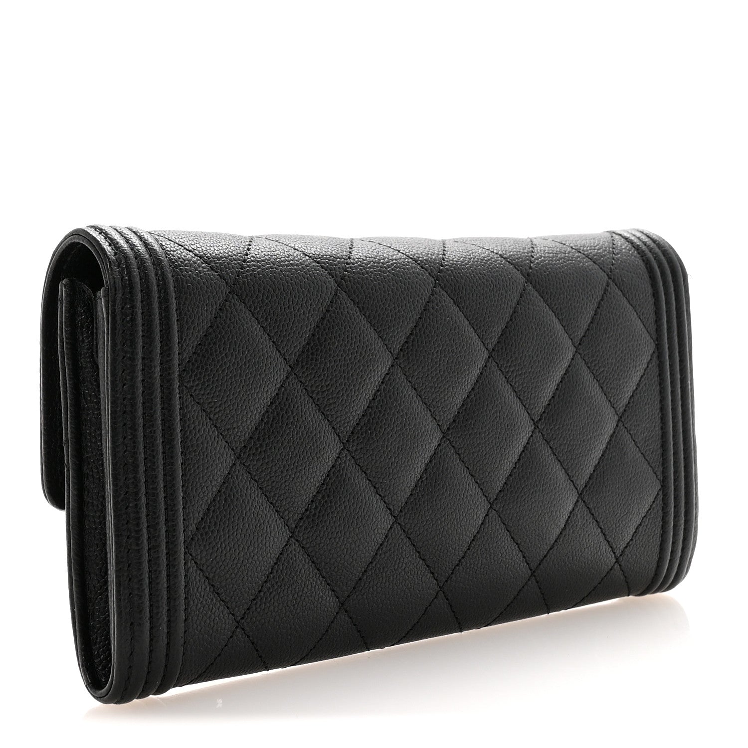 Caviar Quilted Long Boy Flap Wallet Black