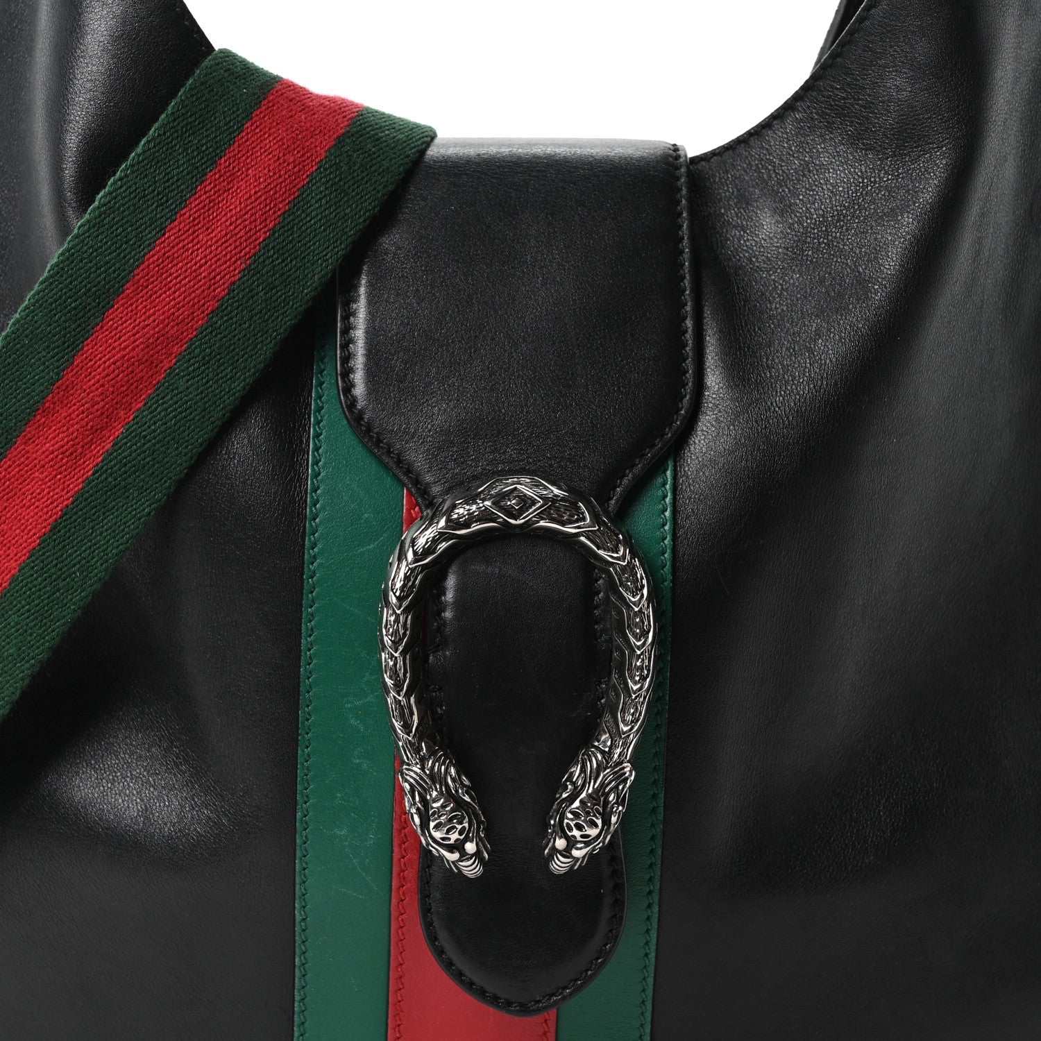 Gucci Calfskin Web Stripe Medium Dionysus Hobo Black