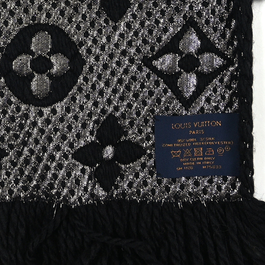Louis Vuitton Wool Silk Logomania Shine Scarf Black