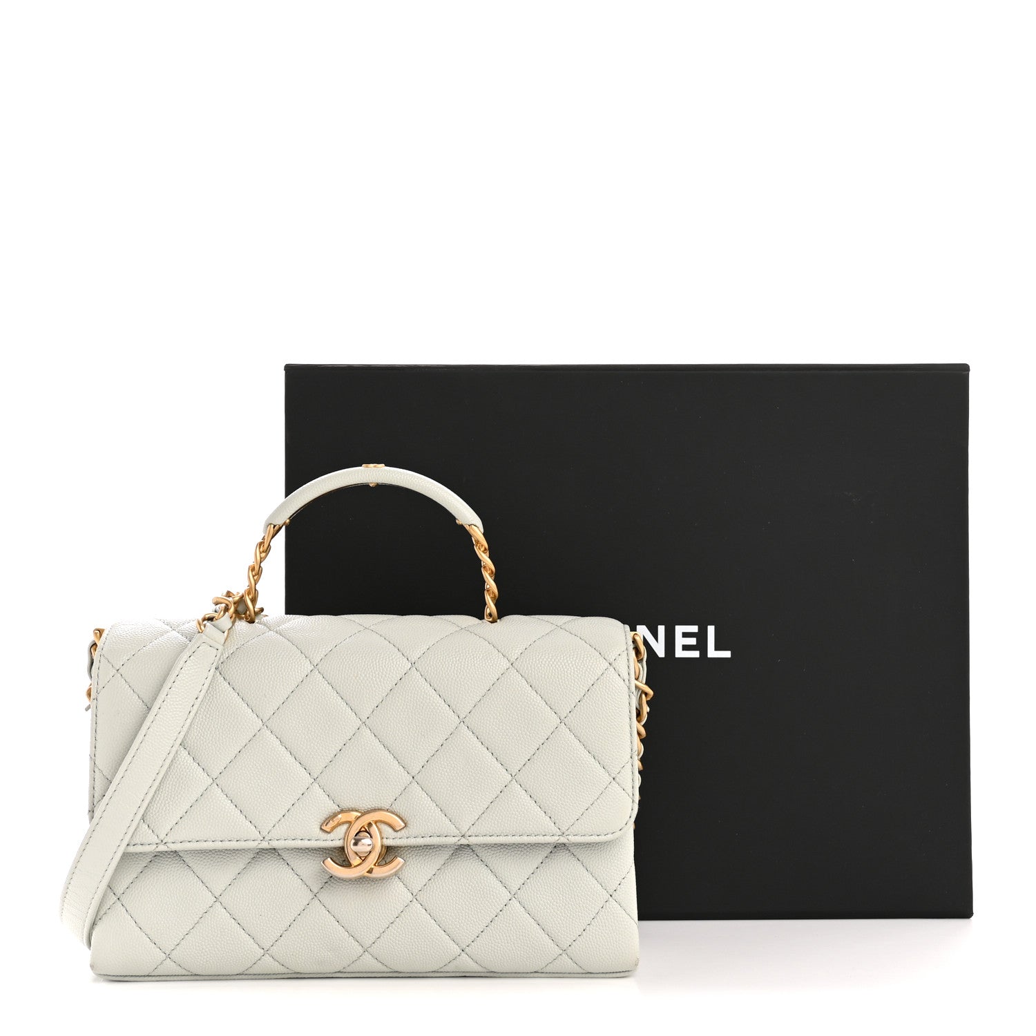 Chanel Caviar Quilted Medium Carry Me Top Handle Flap Light Blue