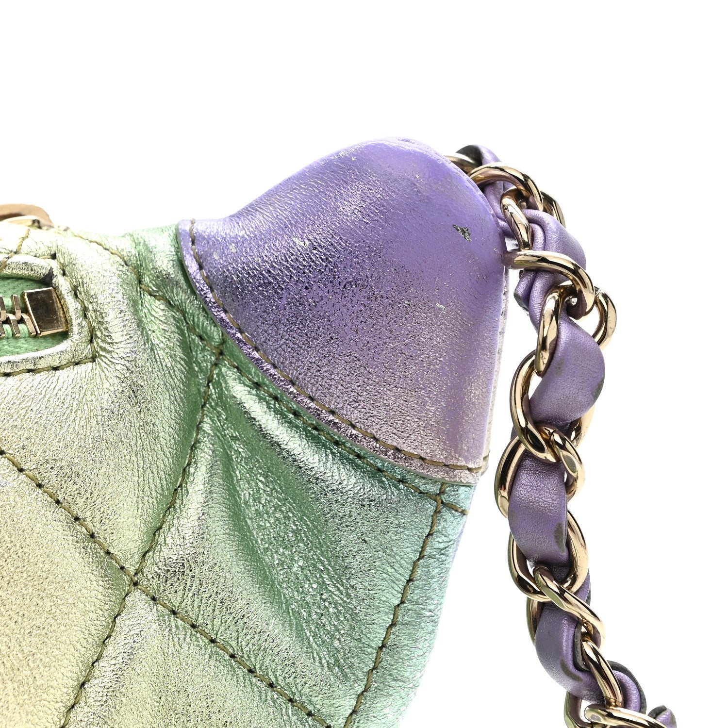 Chanel Gradient Metallic Lambskin Quilted Walking Mood Waist Bag Fanny Pack Pink Purple Green