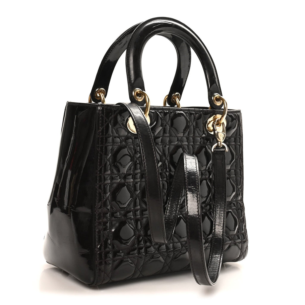 Christian Dior Patent Cannage Medium Lady Dior Dark Brown
