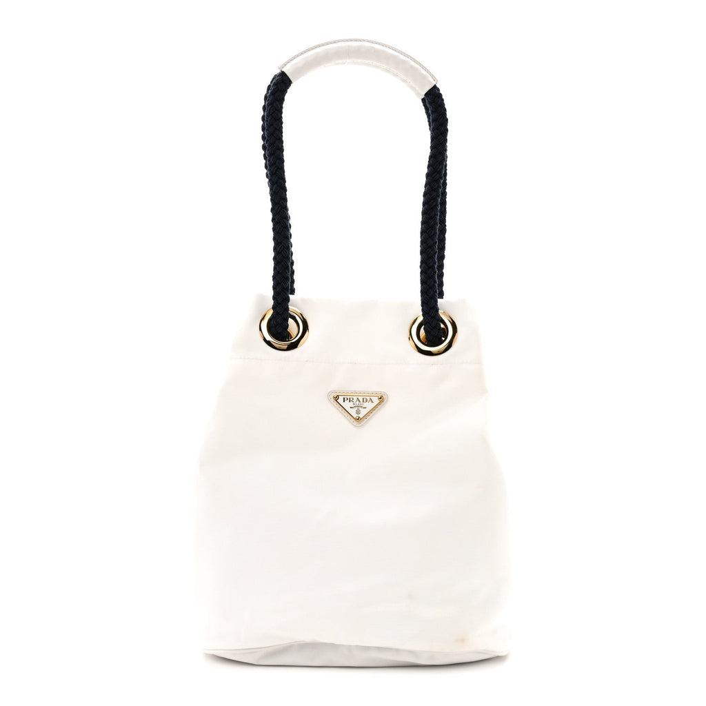 Prada Re-Nylon Triangle Mariner Small Bucket Bag White Baltico