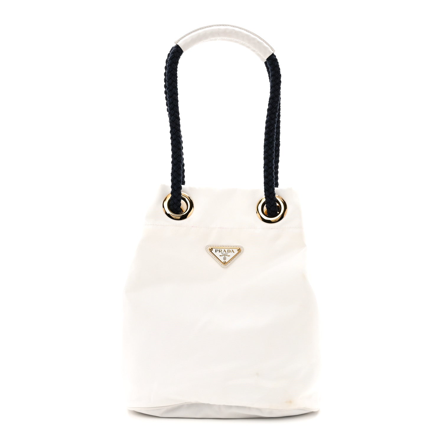 Prada Re-Nylon Triangle Mariner Small Bucket Bag White Baltico