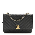 Chanel Lambskin Chevron Quilted Trendy CC Wallet On Chain WOC Black