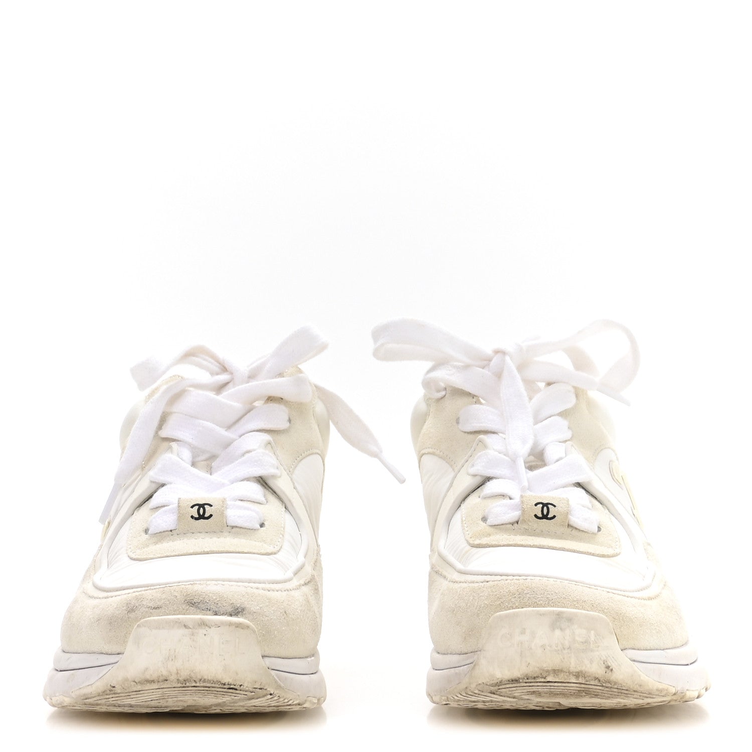 Chanel Suede Calfskin Fabric CC Sneakers 36 White