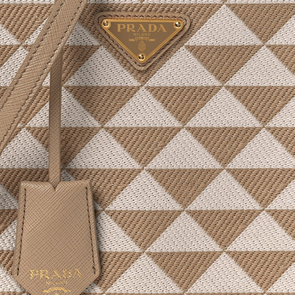 Prada Jacquard Saffiano Triangolo Symbole Embroidered Micro Tote Corda Talco